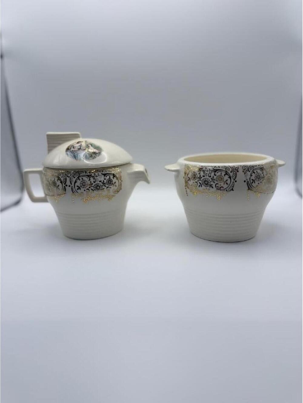 Triumph American Limoges China D’Or Serenade Sugar Bowl Creamer 22K Gold Set